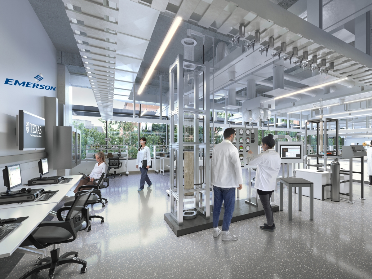 A rendering (pending approval by Board of Regents) of the future Emerson lab inside the Engineering Discovery Building. Courtesy CO Architects.