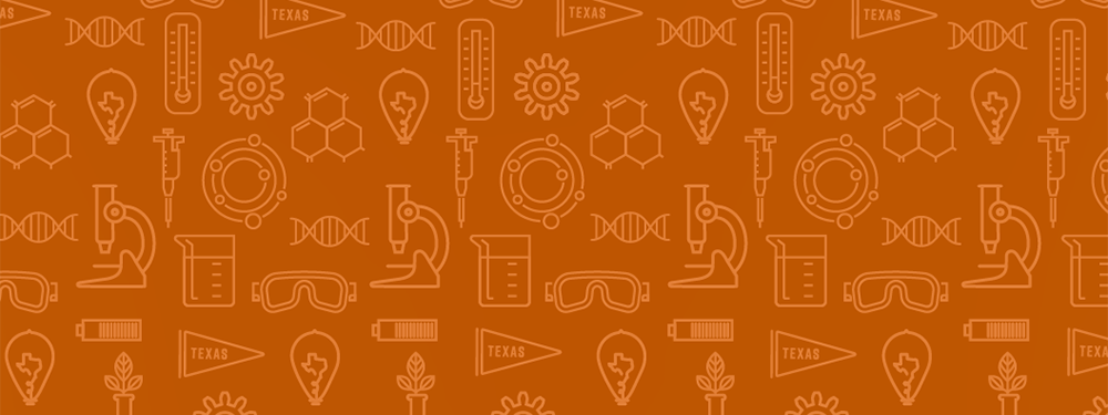 illustration with pattern of symbols like beaker, Texas pennant, lightbulb