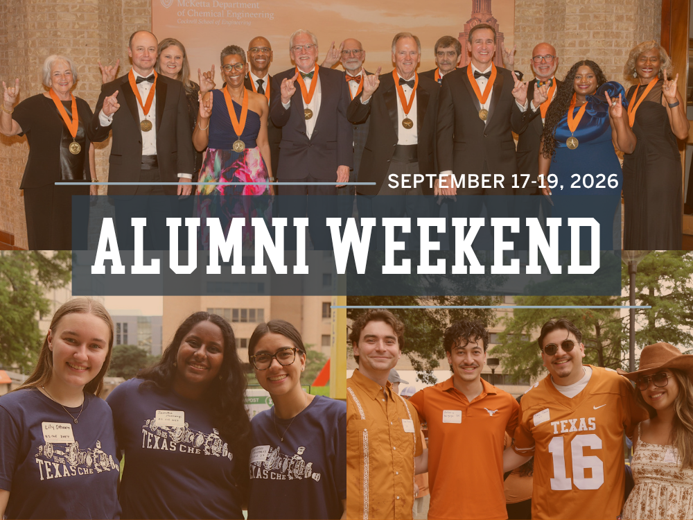 Collage of 2025 Texas ChE Alumni Weekend moments, alumni smiling